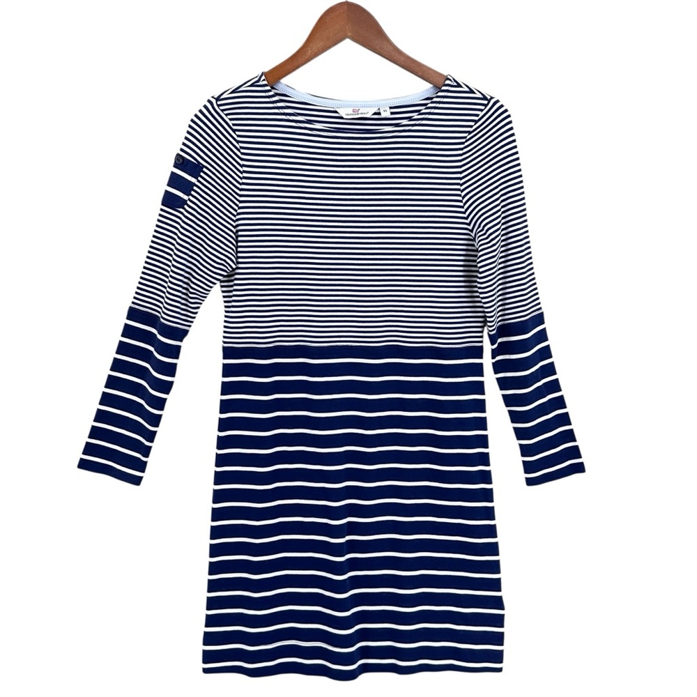 VINEYARD VINES Deep Bay Dress Striped Nautical Long Sleeve Blue White